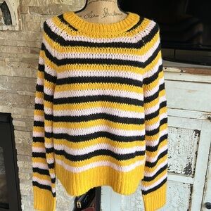 Lovers + Friends black gold pink stripe crew neck open knit sweater